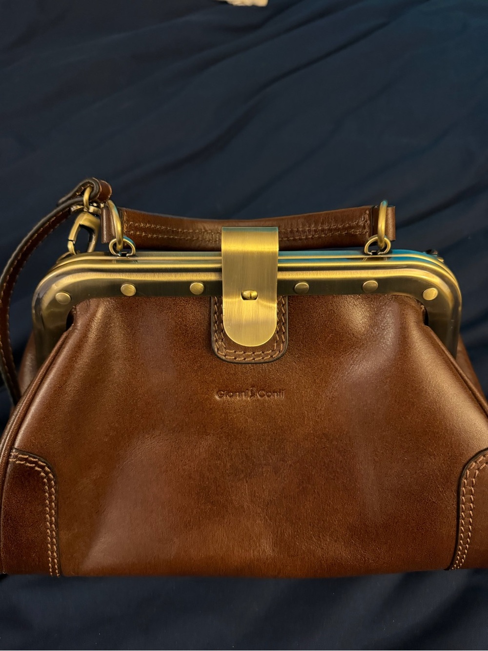 Gianni Conti Brown Leather Frame-Top Crossbody Bag - Picture 2 of 11